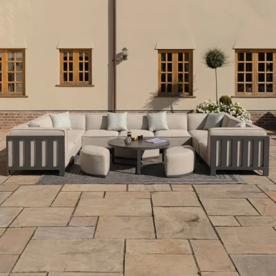 Dunelm Maze Ibiza 10 Seater U-Shape Garden Sofa Set with Round Coffee Table