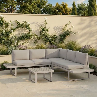 Furniture123 5 Seater Beige Aluminium Garden Corner Sofa Set