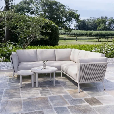 Furniture123 5 Seater Beige Rope Garden Corner Sofa Set with Nesting Tables