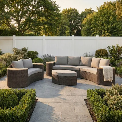 Furniture123 8 Seater Brown Rattan Curved Garden Sofa Set with Storage Side Tables