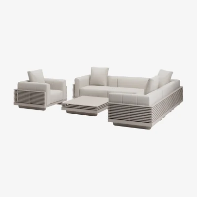Furniture123 6 Seater Beige Fluted Garden Sofa Set with Coffee Table
