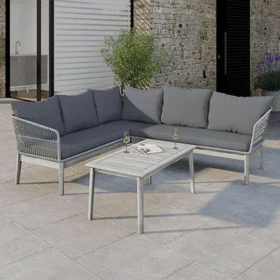 Furniture123 6 Seater Grey Rope Effect Corner Sofa Set with Table - Como
