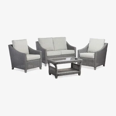 John Lewis Desser Dijon Rattan 4-Seater Lounging Table & Chairs Set, Grey