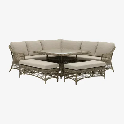John Lewis Bramblecrest RHS Rosemoor 8-Seater Corner Sofa & Square Garden Table Lounge Set, Latte