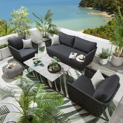 Quatropi Luxury Garden Sofa Set 6 Seater Metal Patio Set With Coffee Table Grey