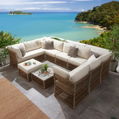 Quatropi Large Outdoor U-Shape Garden Corner Sofa Set Aluminium Neutral Beige 358x218cm