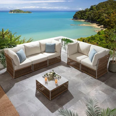 Quatropi Modular Outdoor 2 & 3 Seater Garden Sofa Set Aluminium Neutral Beige 218cm & 140cm