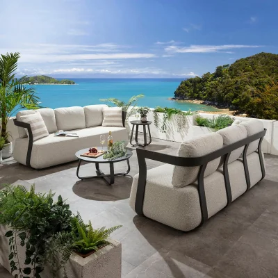 Quatropi Sedona 6 Seater Aluminium Garden Sofa Set and Coffee Table Grey & Cream
