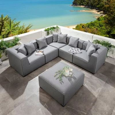 Quatropi Modern Modular Outdoor Garden Corner Sofa Set with Footstool Grey 250x250cm