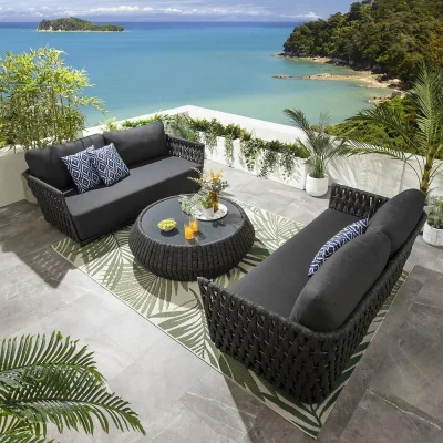 Quatropi Luxury 6 Seater Outdoor Patio Garden Sofa Set With Coffee Table Grey