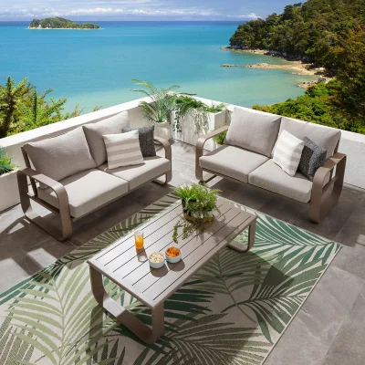 Quatropi Modern 4 Seater Garden Sofa Set & Coffee Table Aluminium Cream
