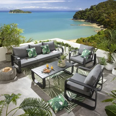 Quatropi Modern 5 Seater Outdoor Garden Sofa Set Black Aluminium Grey Cushions