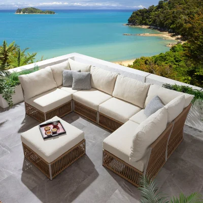 Quatropi Modular Outdoor U-Shape Garden Corner Sofa Set Aluminium Neutral Beige 288x144cm