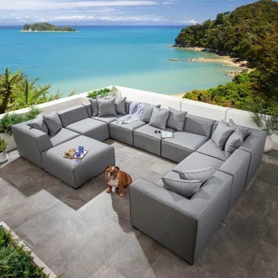 Quatropi Large Modular Outdoor Garden U-Shape Sofa Set with Footstool Grey 390x250cm