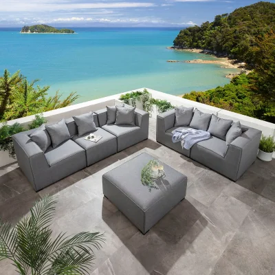 Quatropi Modular Outdoor 2 & 3 Seater Garden Sofa Set with Coffee Table Grey 250cm & 180cm