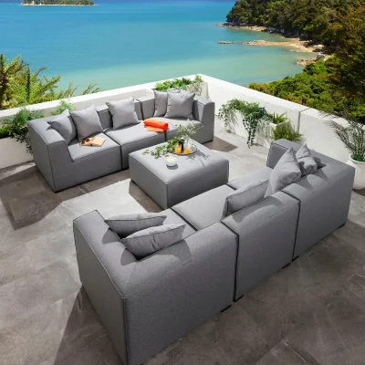 Quatropi Modular Outdoor Garden Sofa Set with Footstool Grey 250cm
