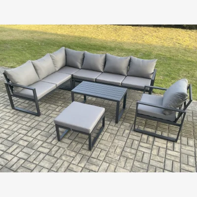 The Range Fimous 8-Seater Aluminium Garden Corner Sofa Set with Coffee Table & Footstool, Dark Grey. - Dark Grey