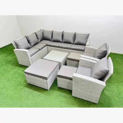 The Range Fimous Outdoor PE Rattan 11-Seater Garden Corner Sofa Set Light Grey Mixed - Light Grey Mixed