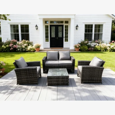 The Range 4 Seater High Back Rattan Sofa Set Garden Furniture Outdoor Patio - Dark Grey Mixed