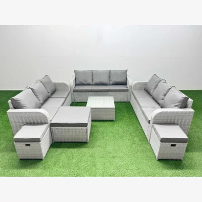 The Range Fimous PE Rattan 12-Seater Outdoor Lounge Set with Square Coffee Table Light Grey - Light grey PE rattan with dark grey fabric