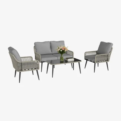The Range Rattan Garden Furniture Set, 4 Piece Outdoor Patio Furniture - Light Grey
