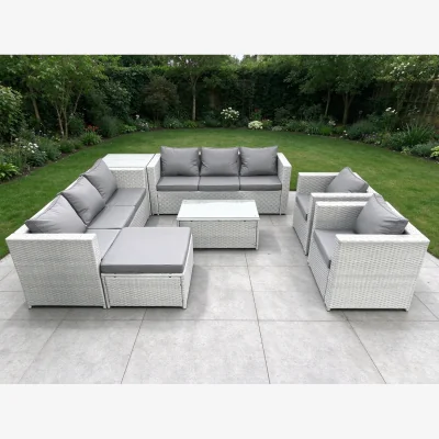 The Range 9-Seat Outdoor Rattan Sofa Set with 2 Sofas 2 Armchairs Footstool 2 Tables