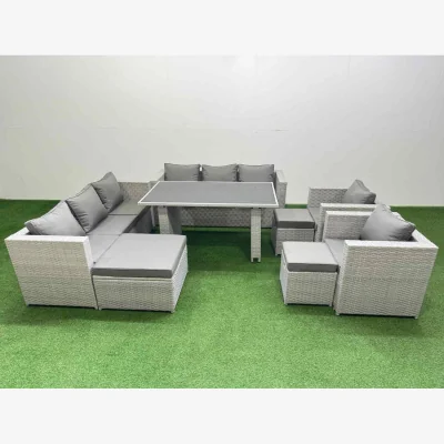 The Range Fimous 11 Seater PE Rattan Outdoor Dining and Sofa Set Light Grey - Light grey mixed rattan with dark grey fabric