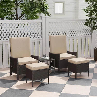 The Range Outsunny 5 Piece Rattan Garden Furniture Sets - Khaki