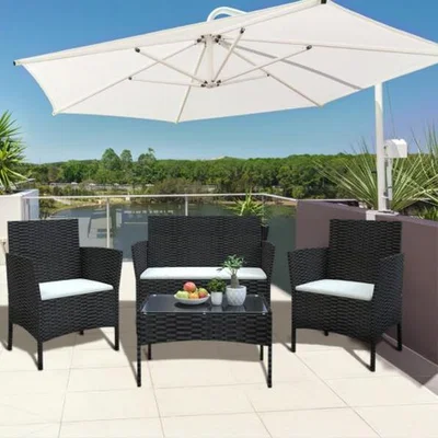 The Range 4 Pieces Outdoor Garden Rattan Furniture Set - Black / No cover