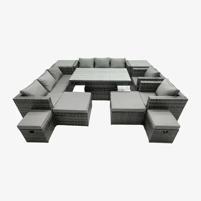 The Range Fimous 12-Seat Dark Grey Mixed Rattan Garden Dining & Sofa Set. - Dark Grey Mixed