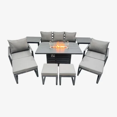 The Range Fimous 9-Seater Aluminium Outdoor Lounge Set with Gas Fire Pit Table, Dark Grey. - Dark grey powder coated with dark grey fabric