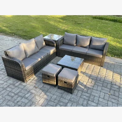 The Range Fimous 8-Seater Outdoor PE Rattan Sofa Set with Grey Cushions - Dark Grey Mixed