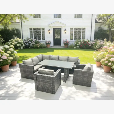 The Range Outdoor Lounge Rattan Corner Sofa Set Garden Furniture Chair - Dark Grey Mixed