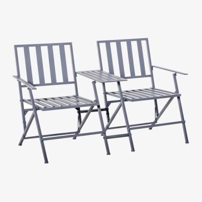 The Range Outsunny Folding Steel Double Garden Seat  - Grey