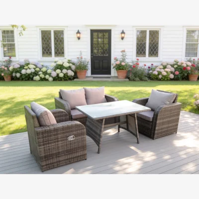 The Range PE Rattan Garden Furniture Set Rectangular Dining Table - Dark Grey Mixed
