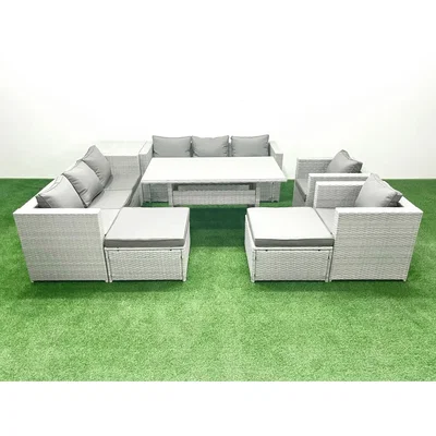 The Range Fimous Rattan Garden Furniture Set - 8-Seater Patio Dining & Sofa Set Light Grey Mixed - Light Grey Mixed