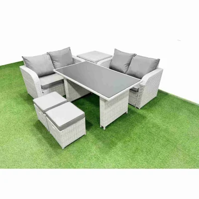The Range Fimous 6-Piece PE Rattan Garden Sofa Set with Cushions and Tempered Glass Table - Light Grey - Light Grey