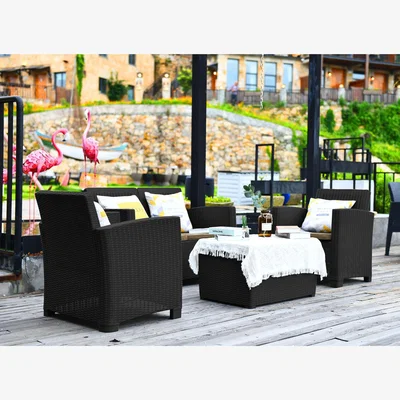 The Range Santana 4 Piece PE Rattan Set - Black