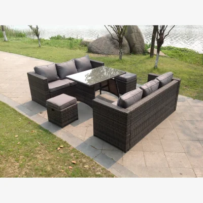 The Range 8 Seater Rattan Sofa Set Outdoor Garden Furniture - Dark Grey Mixed