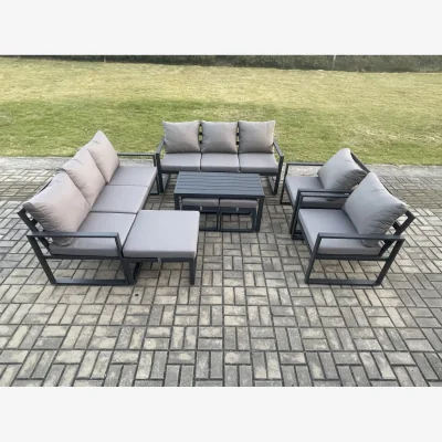 The Range Fimous 11-Seater Aluminium Outdoor Sofa Set with Oblong Coffee Table, Dark Grey. - Dark Grey
