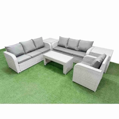 The Range Fimous 7-Seater Poly Rattan Outdoor Sofa Set Light Grey - Light Grey
