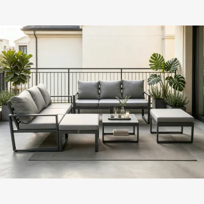 The Range Aluminium 5 Pieces Garden Furniture Sofa Set Cushions 8 Seater Patio Set - Dark grey