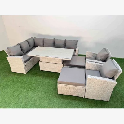 The Range Fimous 10 Seat Outdoor Rattan Corner Sofa Set with Galvanized Frame and Lift Table Light Grey - Light Grey