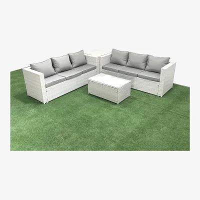 The Range Fimous Garden 6-Seater PE Rattan Sofa Set with Side Table Light Grey Mixed - Light grey mixed rattan
