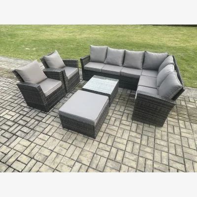 The Range Fimous 9 Seat Rattan Garden Corner Sofa Set Dark Grey - Dark grey mixed rattan with dark grey fabric