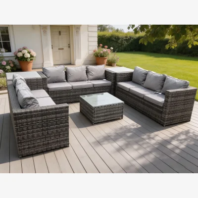 The Range Patio 9 Seater U Shape Rattan Sofa Set Patio Outdoor Garden Furniture - Dark Grey Mixed