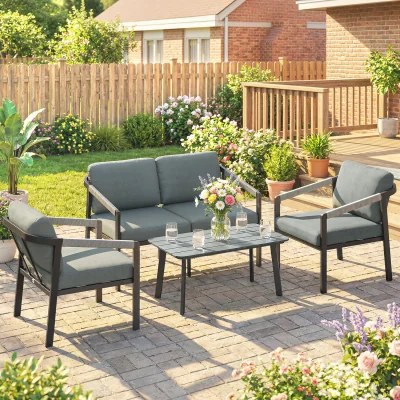 The Range Outsunny 4 Seater Aluminium Garden Furniture Set, Outdoor Patio Furniture - Black