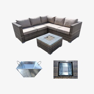 The Range 5 Seat Rattan Corner Sofa With Ice Bucket - Brown