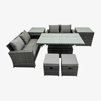 The Range Fimous Outdoor 6-Seat Rattan Garden Sofa Set with Adjustable Lifting Table. - Dark Grey Mixed