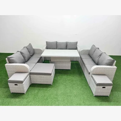 The Range Fimous 12-Seater PE Rattan Garden Lounge Set with Adjustable Lifting Table, Light Grey - Light grey